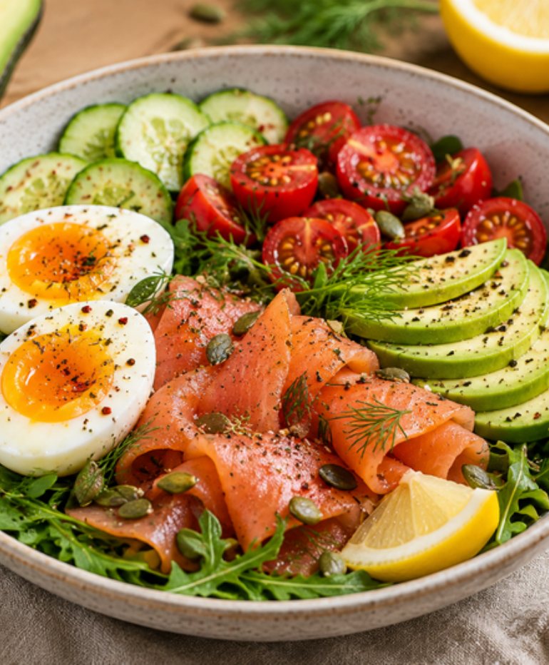 Avocado-Lachs-Eier-Bowl