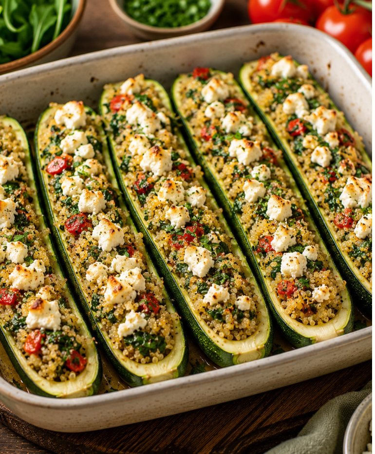 Gefüllte Zucchini mit Quinoa Feta und Kräutern