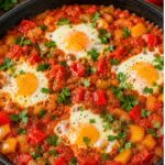 Gemüse-Shakshuka mit Paprika Tomaten und Feta