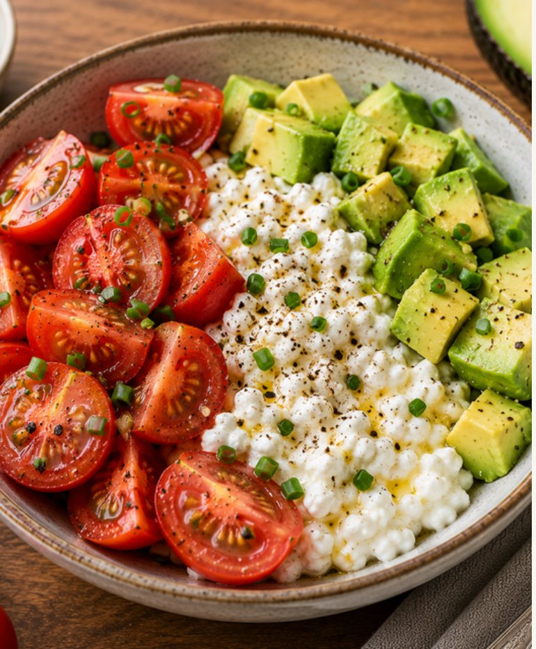 Hüttenkäse-Bowl mit Tomate und Avocado