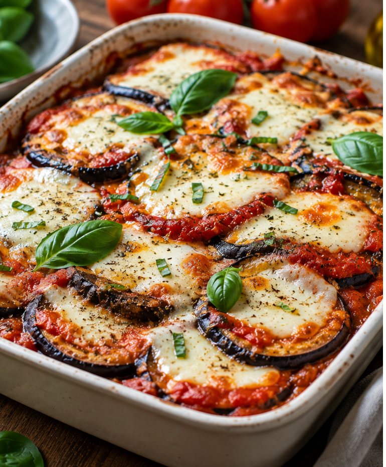 Mediterraner Auberginenauflauf mit Tomate und Mozzarella