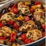 Mediterranes Hähnchen mit Aubergine Paprika und Oliven