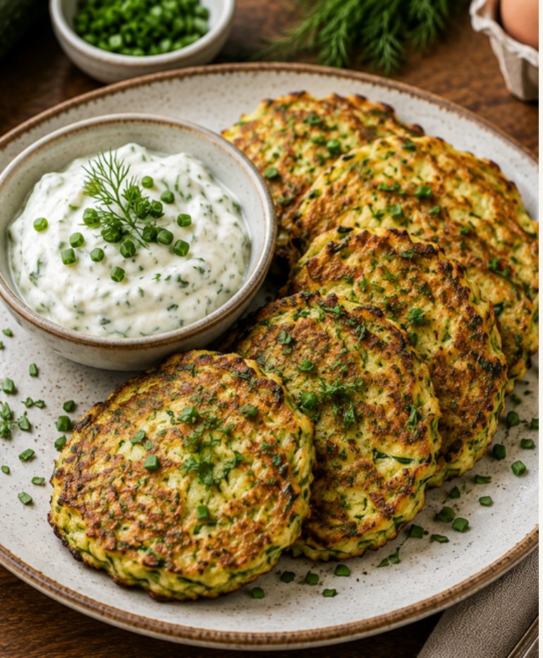 Zucchini-Ei-Puffer mit Kräuterquark